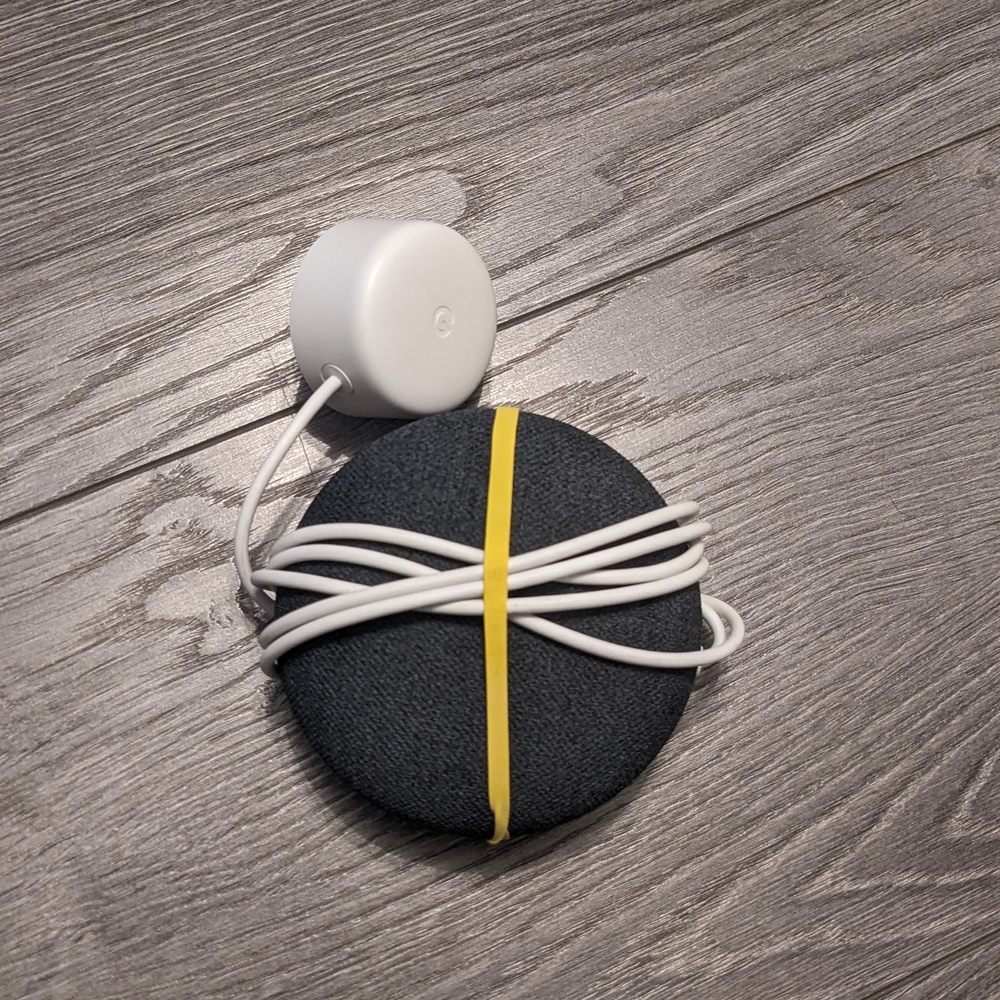 Black Smart Speaker with White Cable